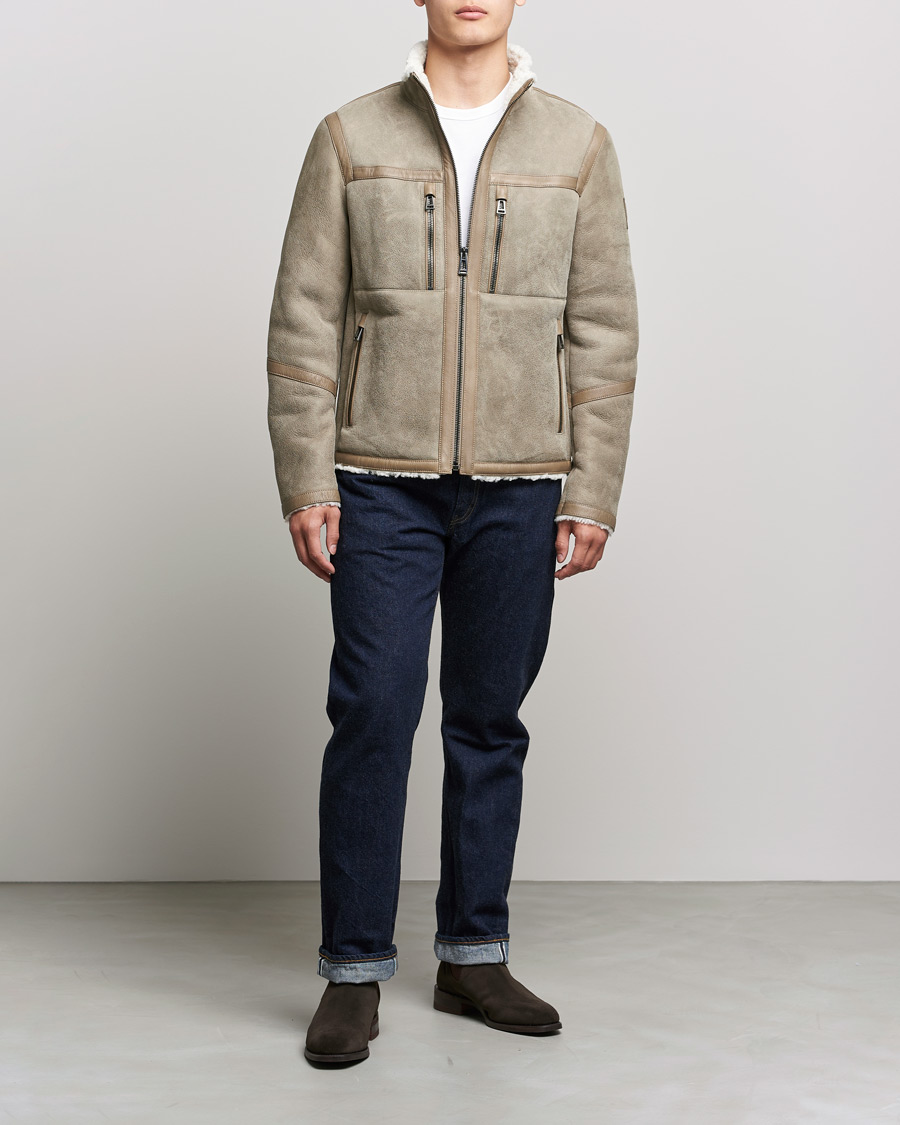 Herren | Jacken | Belstaff | Tundra Shearling Leather Jacket Dark Sand