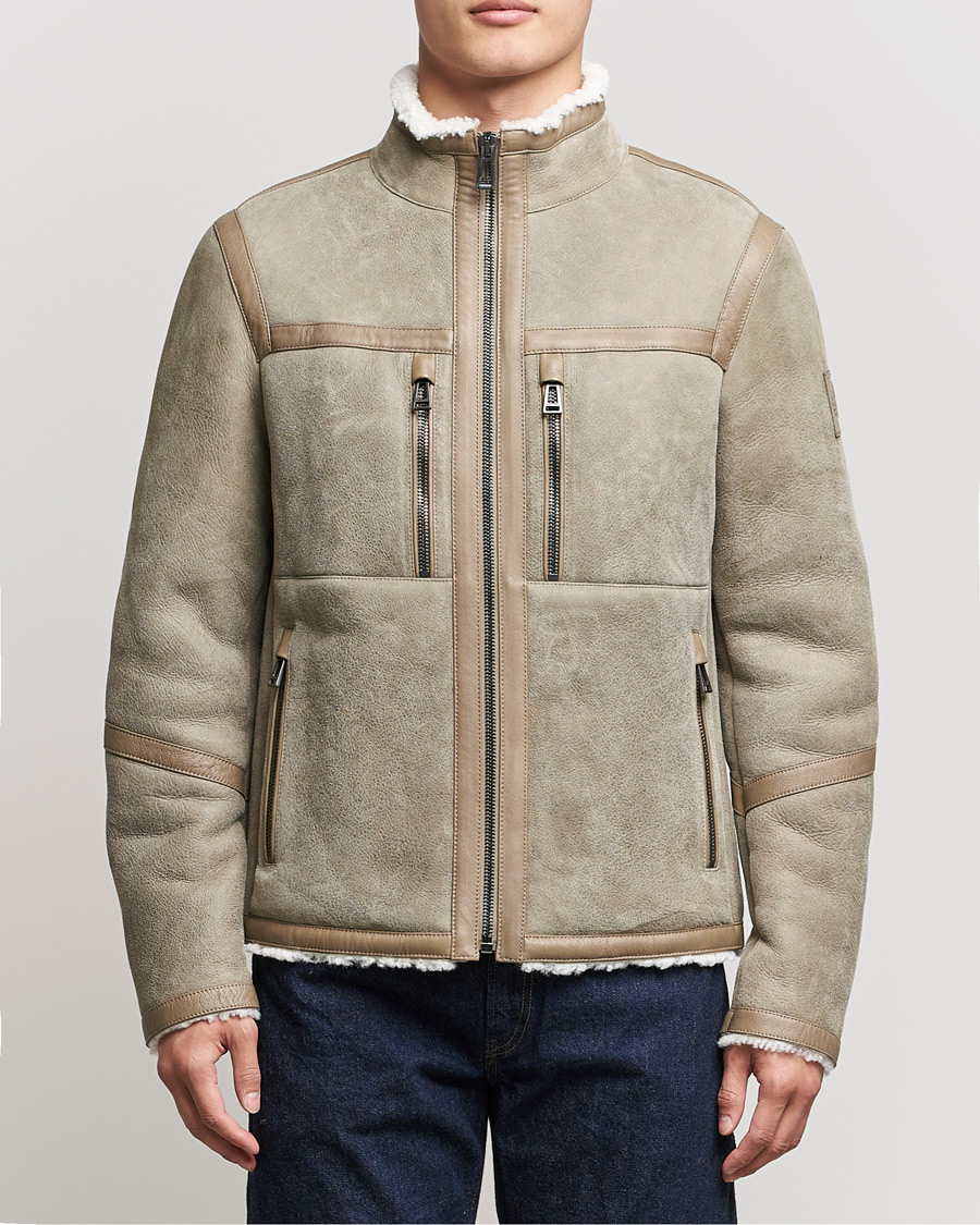 Herren | Jacken | Belstaff | Tundra Shearling Leather Jacket Dark Sand