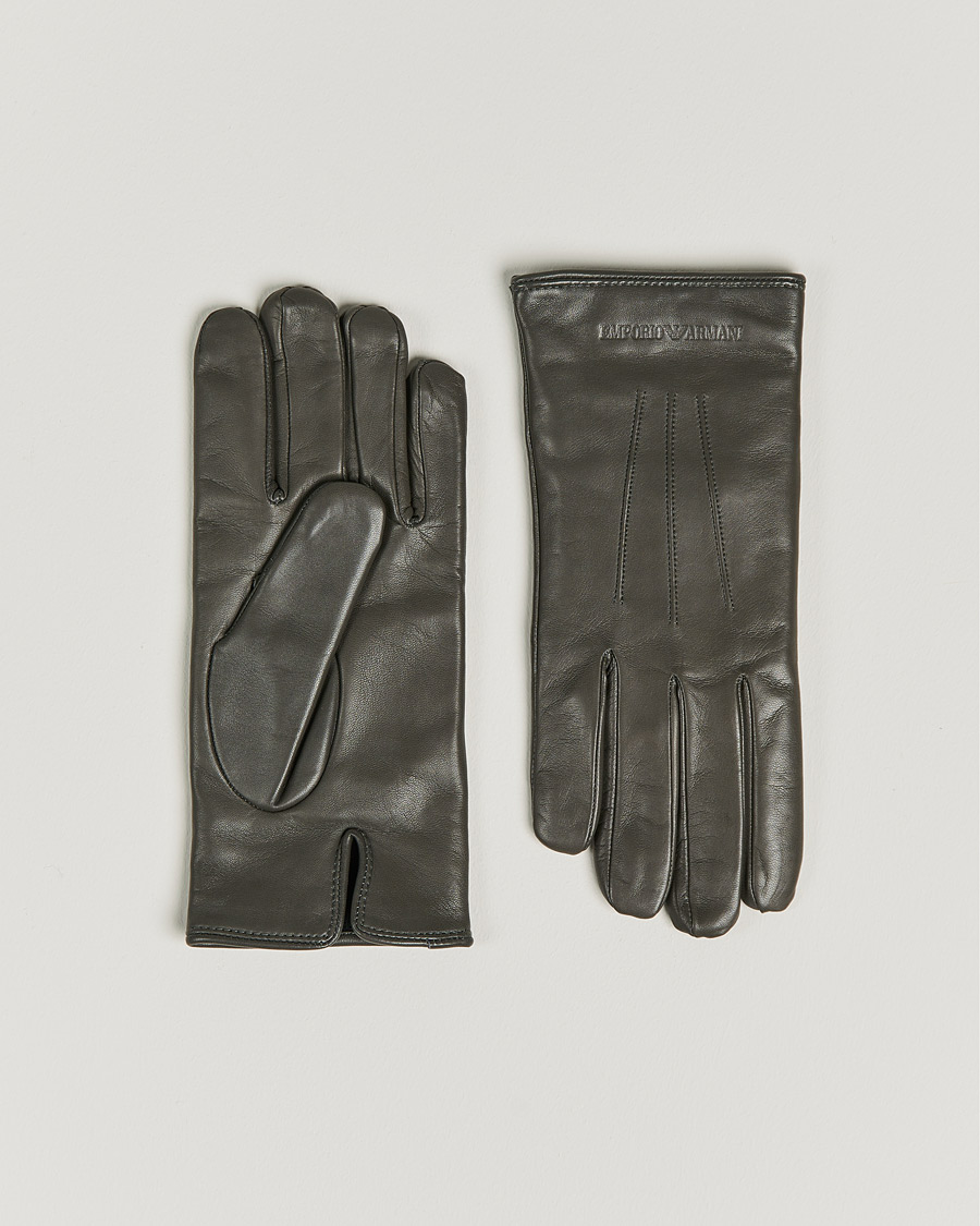 Herren | Emporio Armani Leather Gloves Grey | Emporio Armani | Leather Gloves Grey