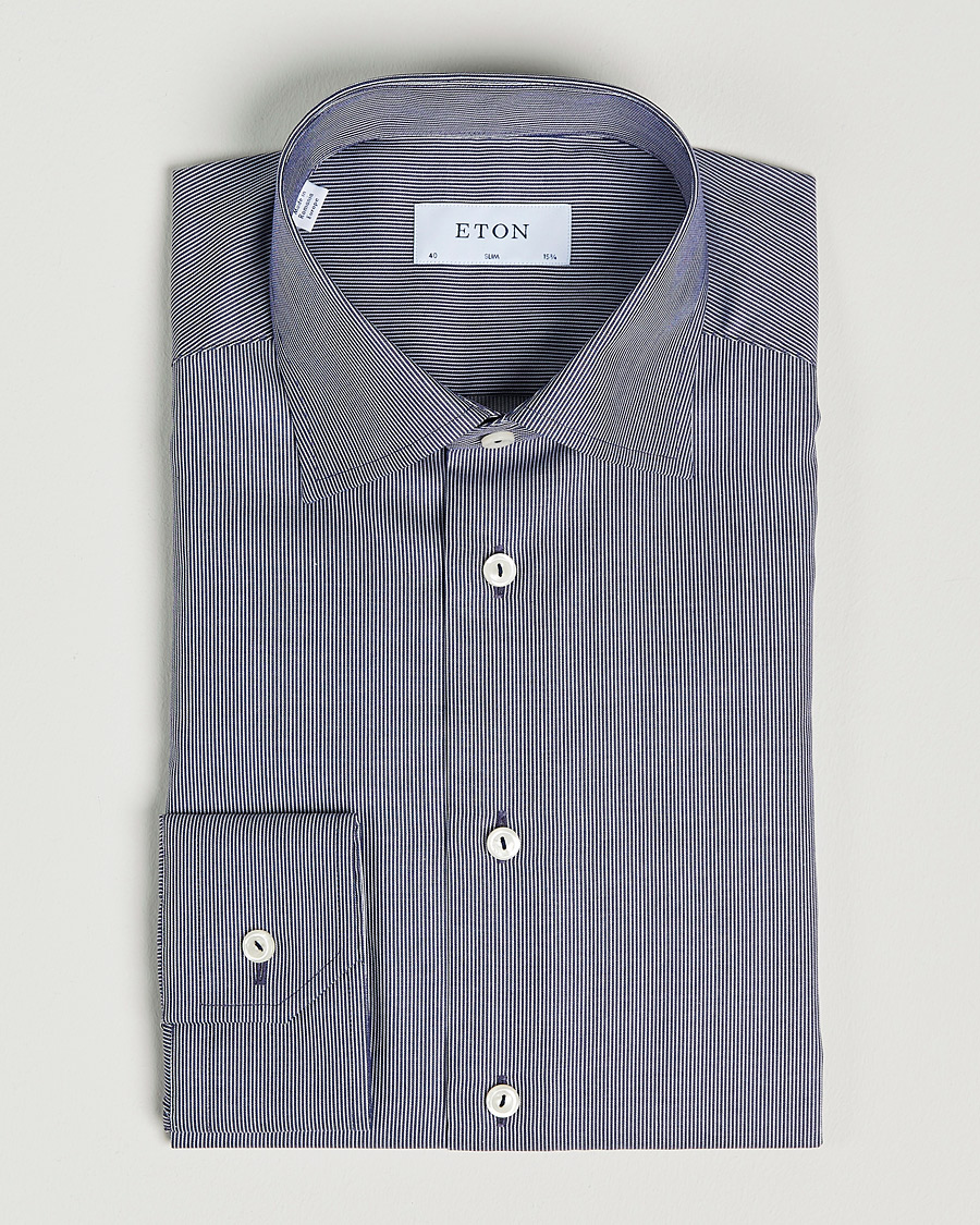 Herren | Hemden | Eton | Striped Fine Twill Slim Shirt Navy Blue