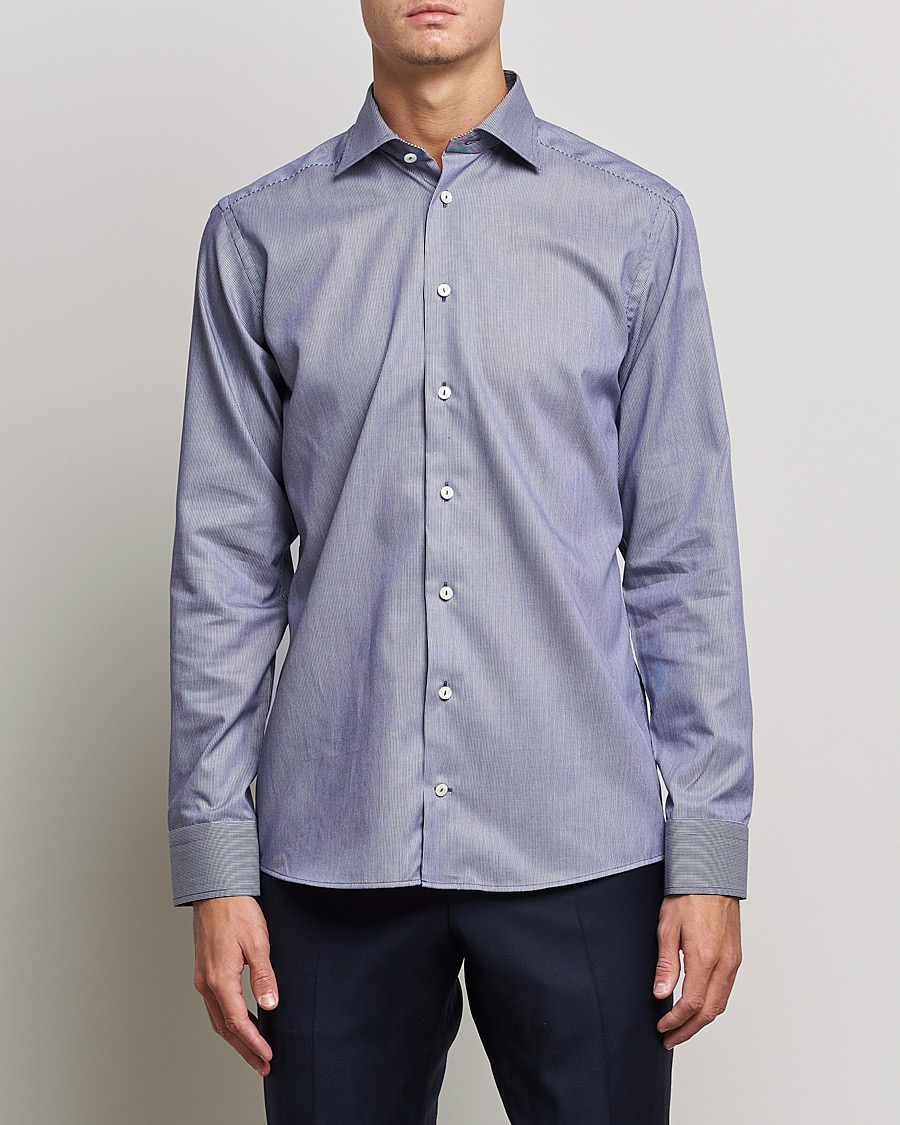 Herren | Hemden | Eton | Striped Fine Twill Slim Shirt Navy Blue