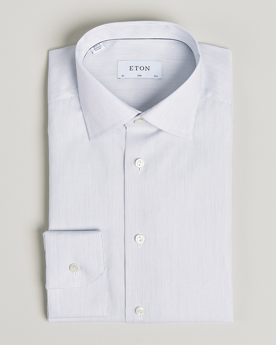 Herren | Hemden | Eton | Hairline Striped Slim Twill Shirt Navy Blue