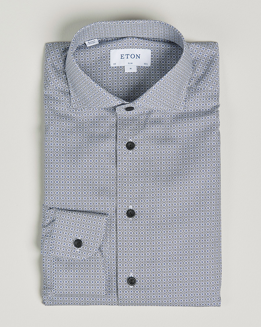 Herren | Hemden | Eton | Floral Print Cotton Tencel Flannel Shirt Navy