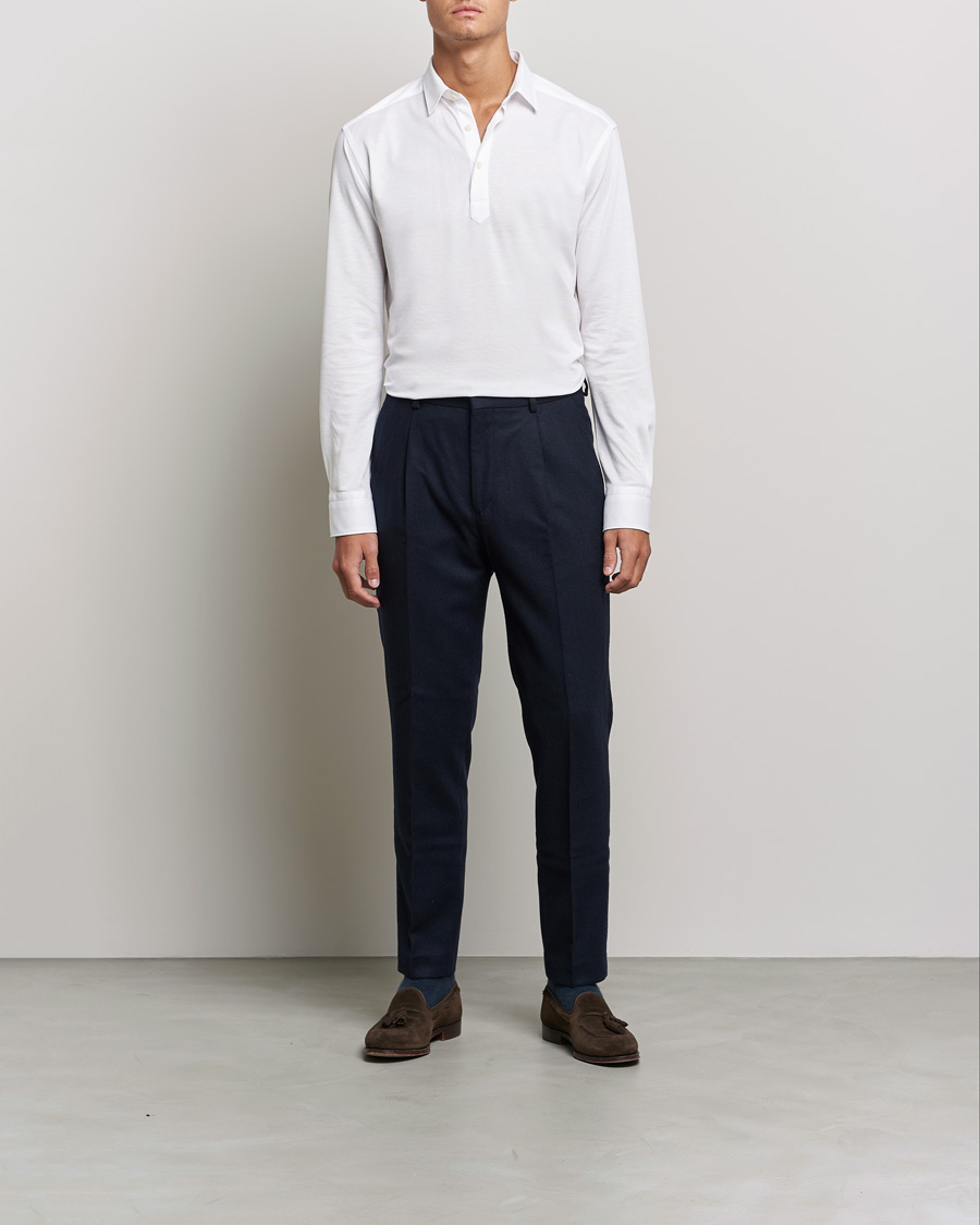 Herren | Pullover | Eton | Slim Fit Cotton Piqué Popover Shirt White