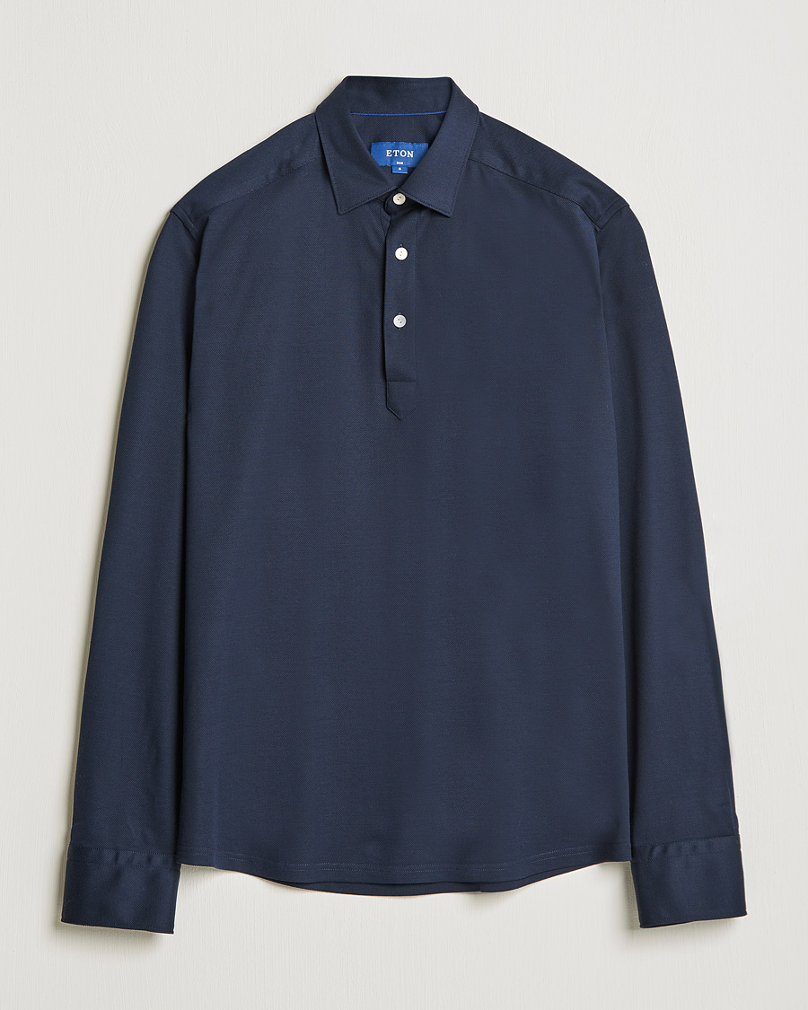 Herren | Pullover | Eton | Slim Fit Cotton Piqué Popover Shirt Navy
