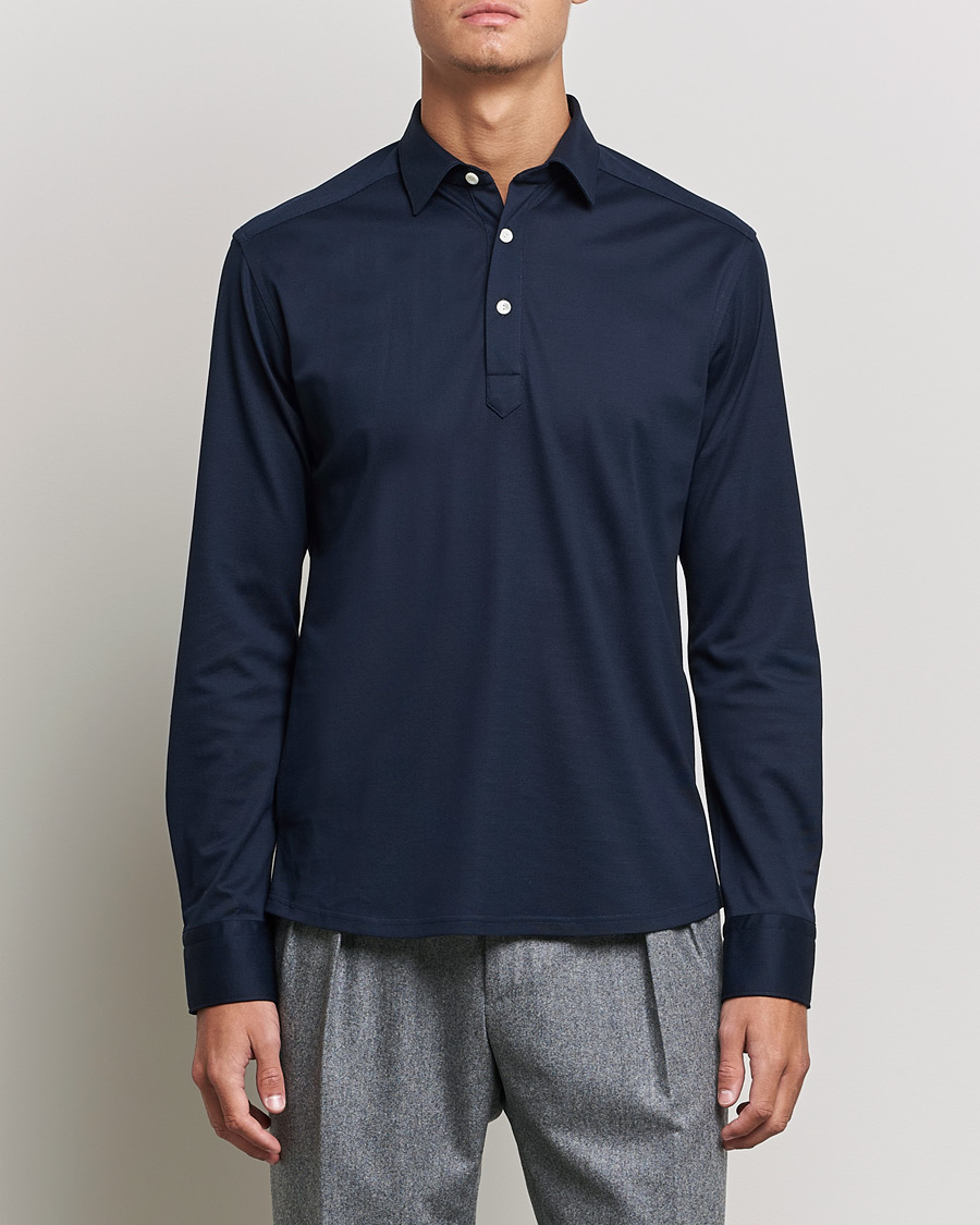 Herren | Pullover | Eton | Slim Fit Cotton Piqué Popover Shirt Navy