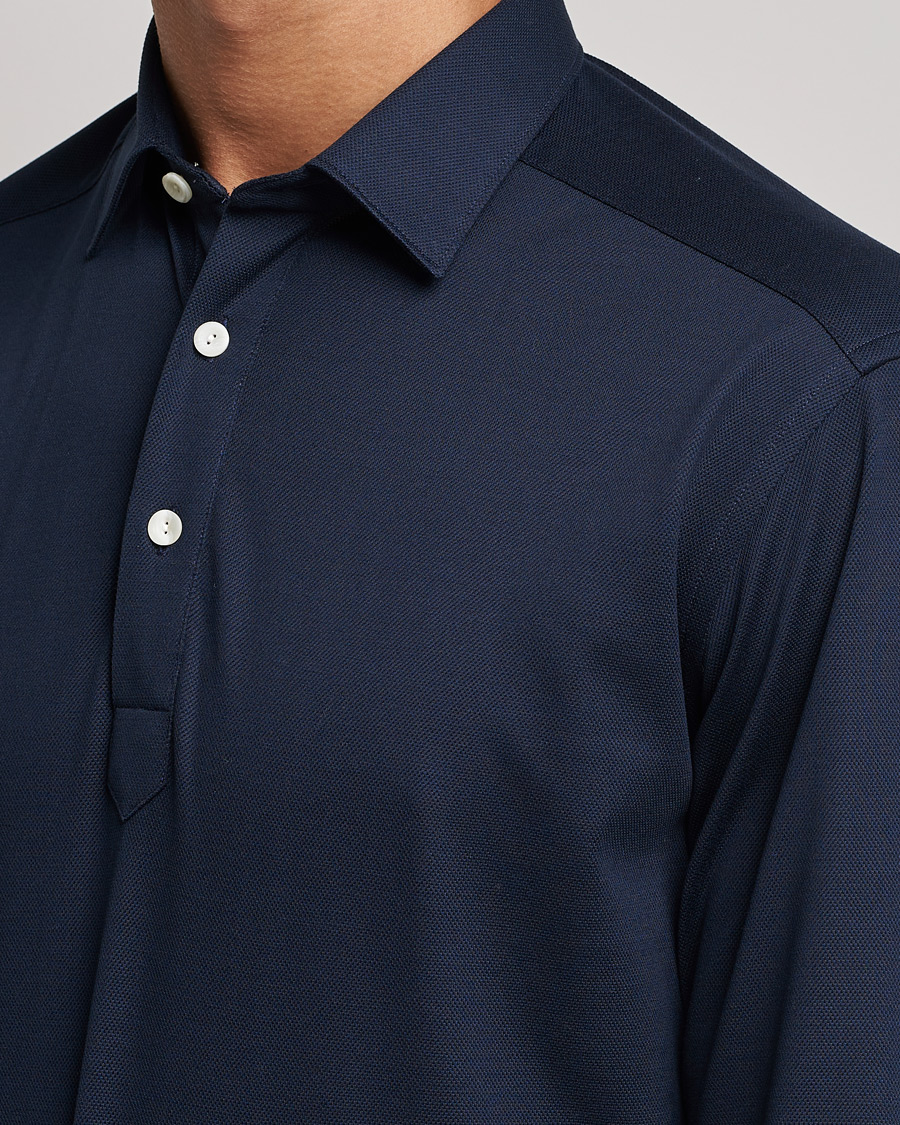 Herren | Pullover | Eton | Slim Fit Cotton Piqué Popover Shirt Navy