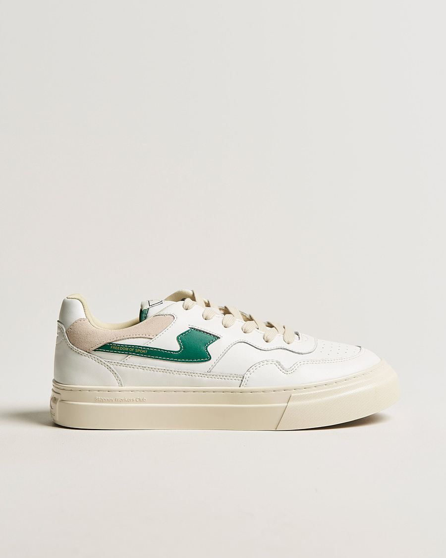 Herren | Stepney Workers Club Pearl S-Strike Leather Sneaker White Green | Stepney Workers Club | Pearl S-Strike Leather Sneaker White Green