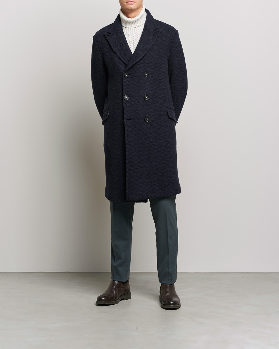 Herren | Jacken | Massimo Alba | Oversize Wool Herringbone Coat Dark Navy