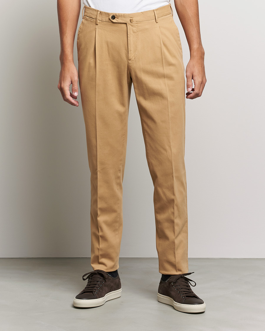 Herren | Hosen | PT01 | Slim Fit Pleated Cotton Stretch Chinos Khaki