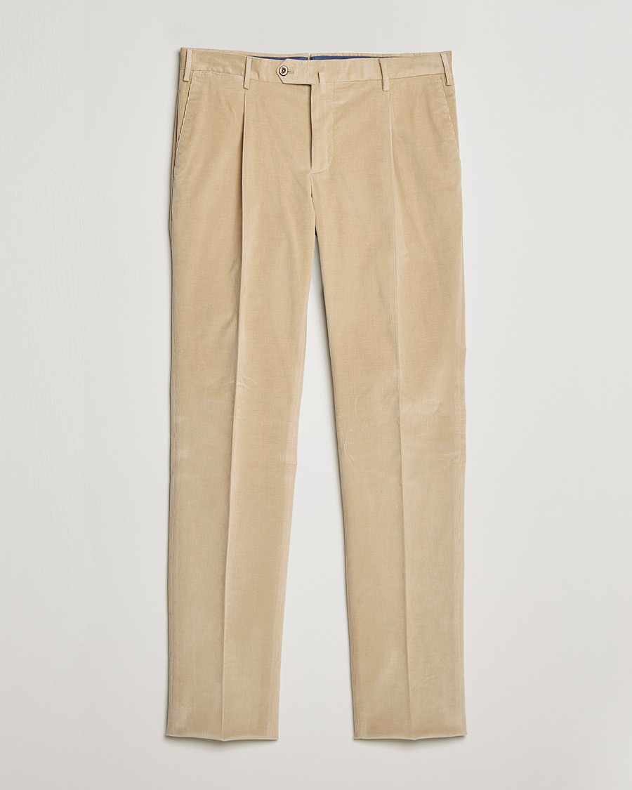 Herren | Hosen | PT01 | Slim Fit Pleated Corduroy Trousers Light Beige