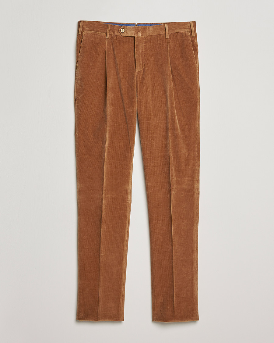 Herren | Hosen | PT01 | Slim Fit Pleated Corduroy Trousers Caramel