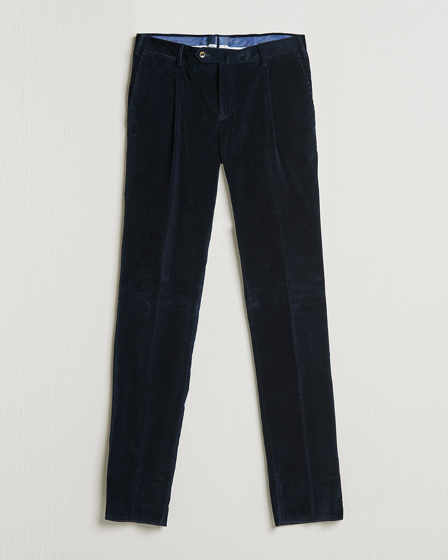 Herren | Hosen | PT01 | Slim Fit Pleated Corduroy Trousers Navy
