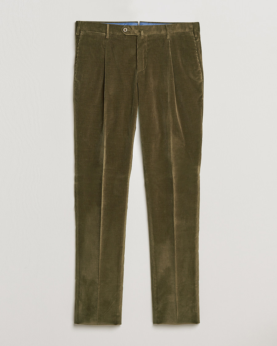 Herren | Hosen | PT01 | Slim Fit Pleated Corduroy Trousers Forest Green
