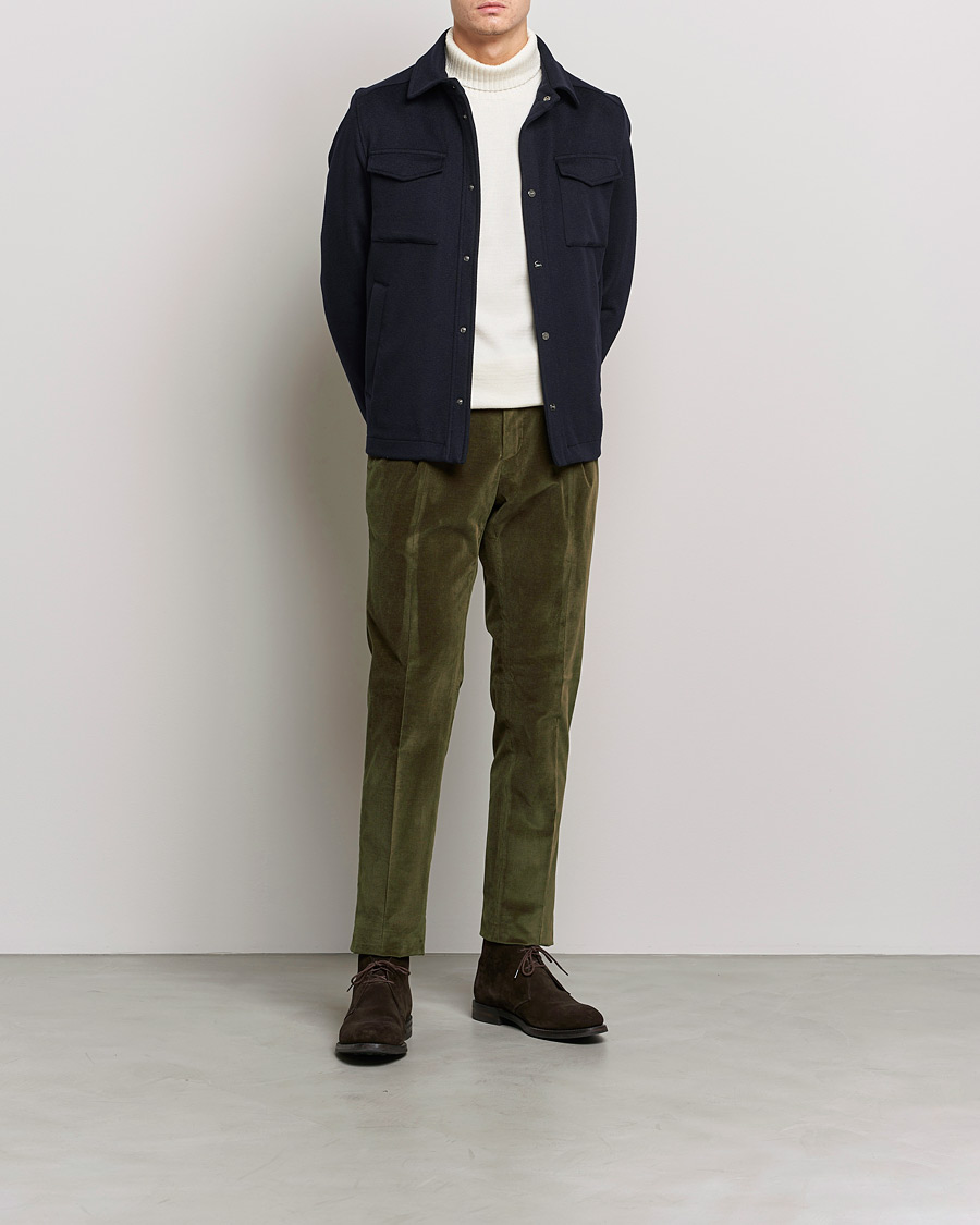 Herren | Hosen | PT01 | Slim Fit Pleated Corduroy Trousers Forest Green