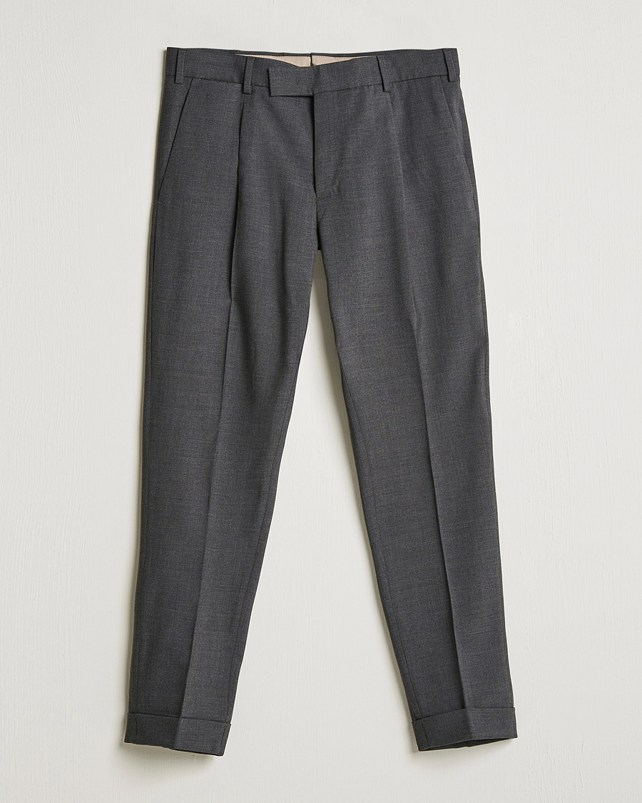 Herren | Hosen | PT01 | Slim Fit Pleated Wool Trousers Dark Grey
