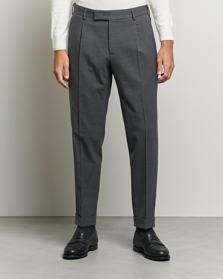 Herren | Hosen | PT01 | Slim Fit Pleated Wool Trousers Dark Grey
