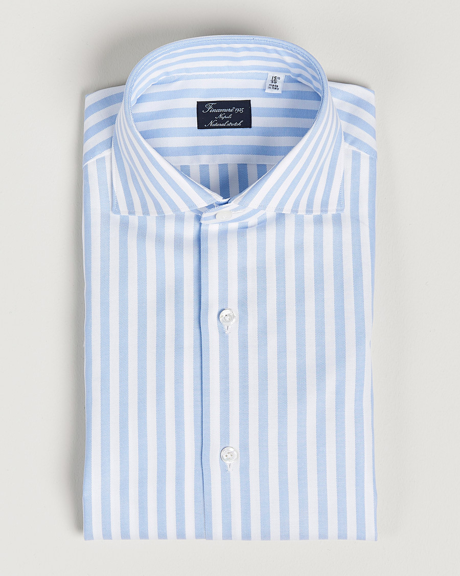 Herren | Hemden | Finamore Napoli | Milano Slim Comfort Shirt Light Blue Stripe