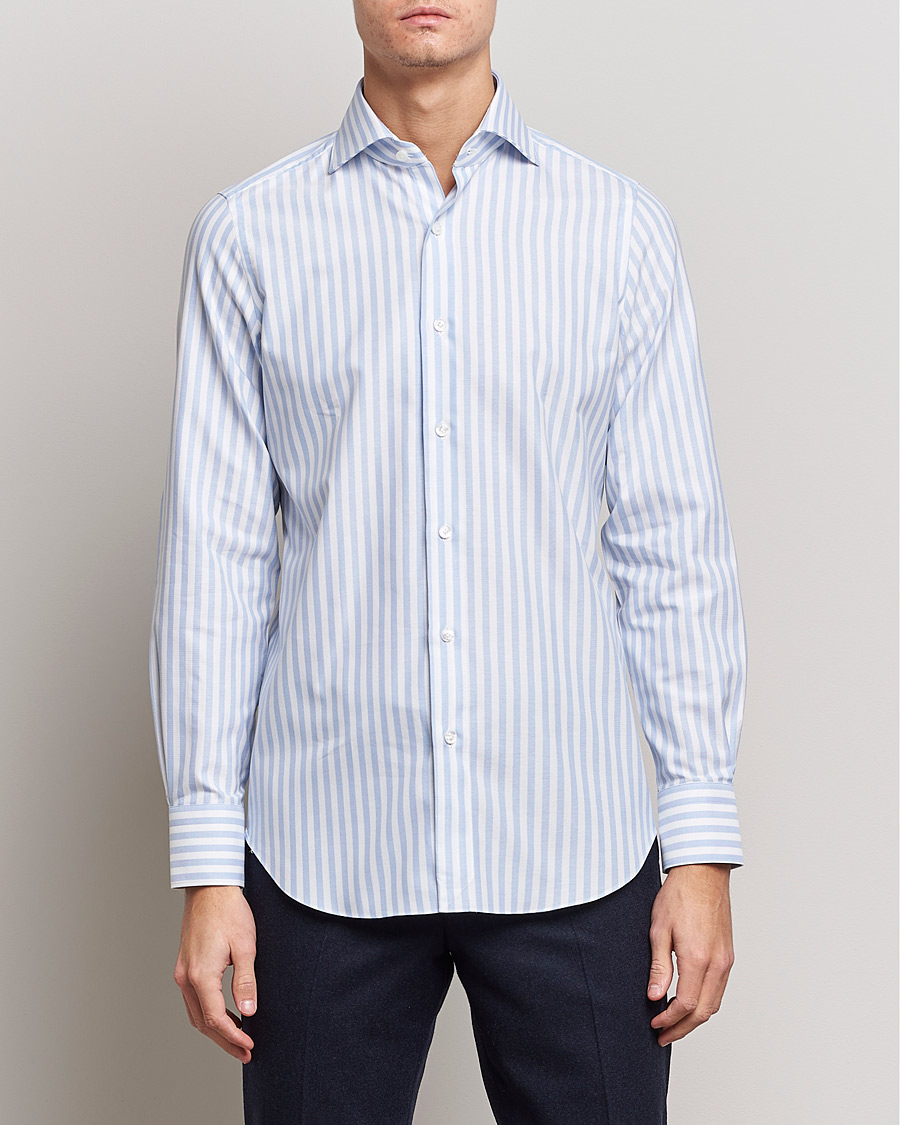 Herren | Hemden | Finamore Napoli | Milano Slim Comfort Shirt Light Blue Stripe