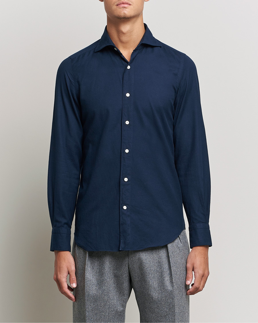 Herren | Hemden | Finamore Napoli | Tokyo Slim Flannel Shirt Navy