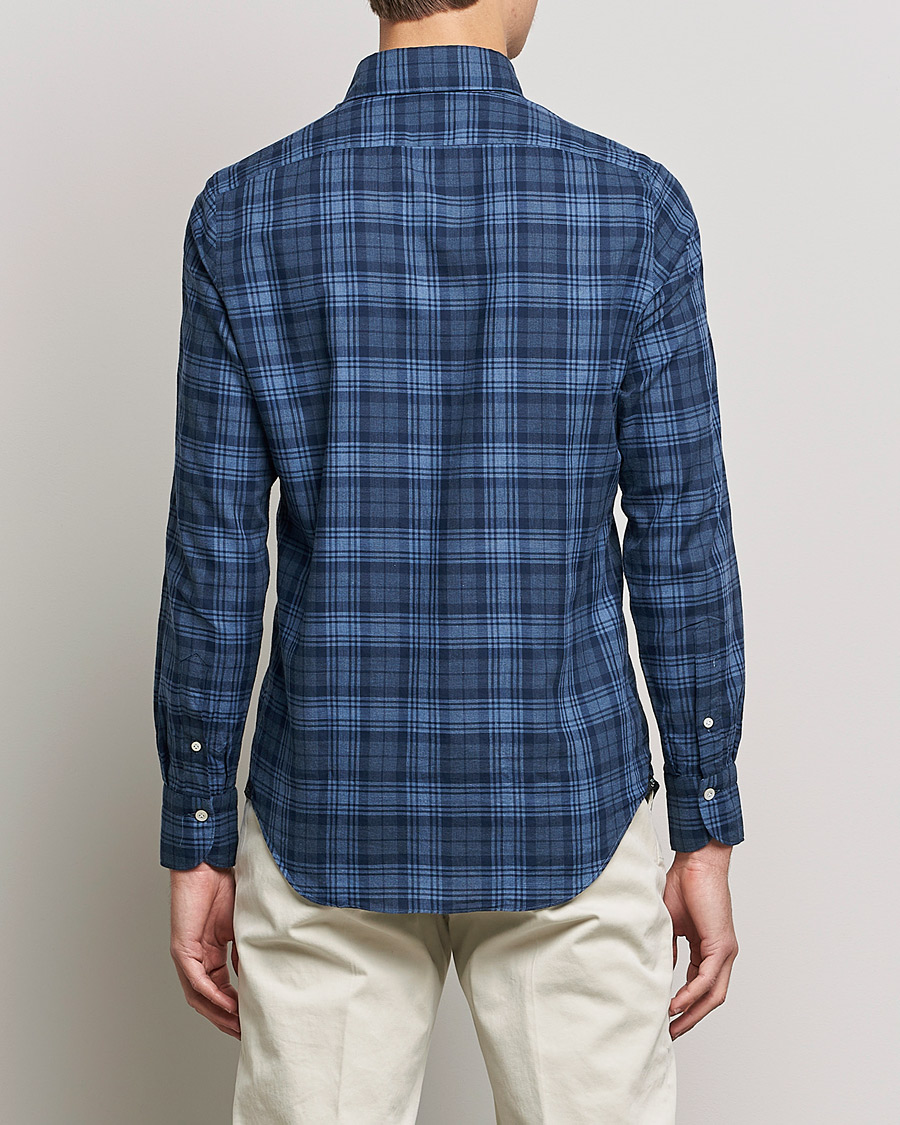 Herren | Hemden | Finamore Napoli | Tokyo Slim Light Flannel Shirt Navy Check