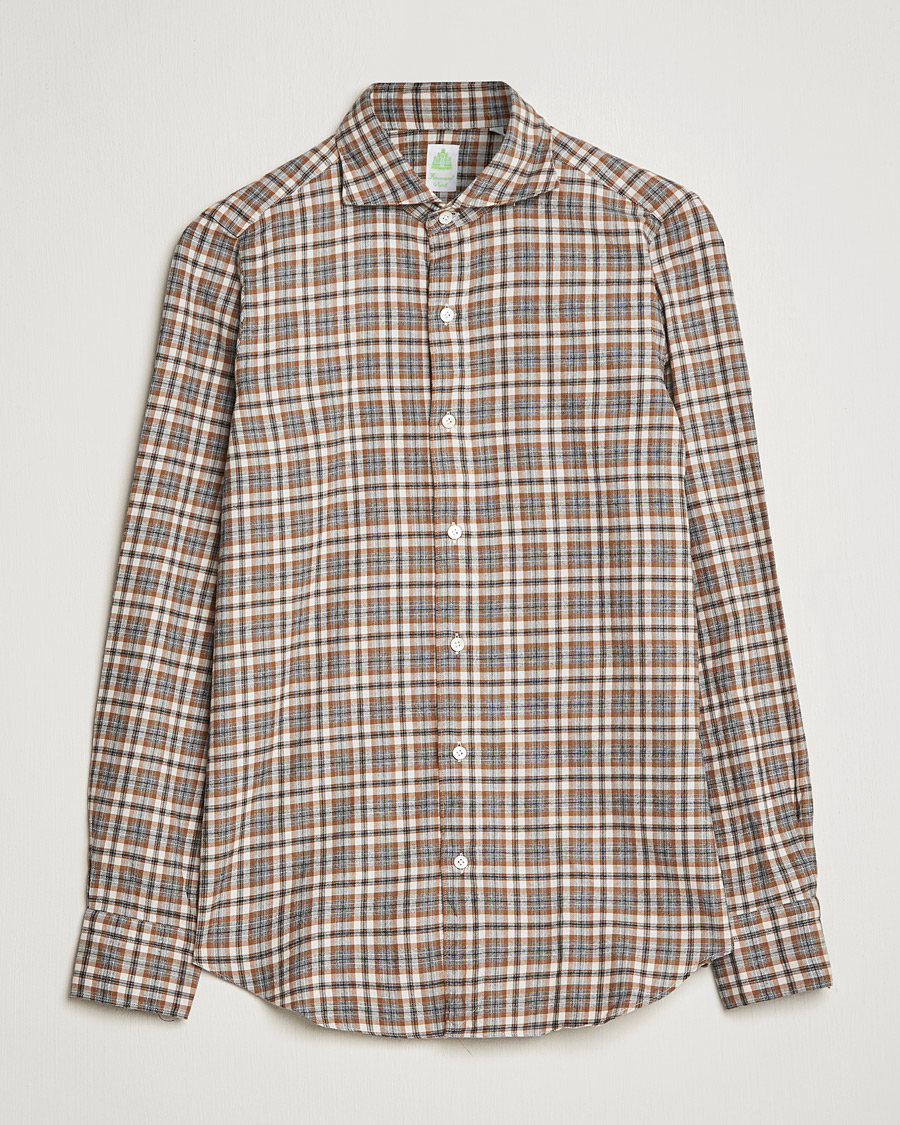 Herren | Hemden | Finamore Napoli | Tokyo Slim Light Flannel Shirt Brown Check