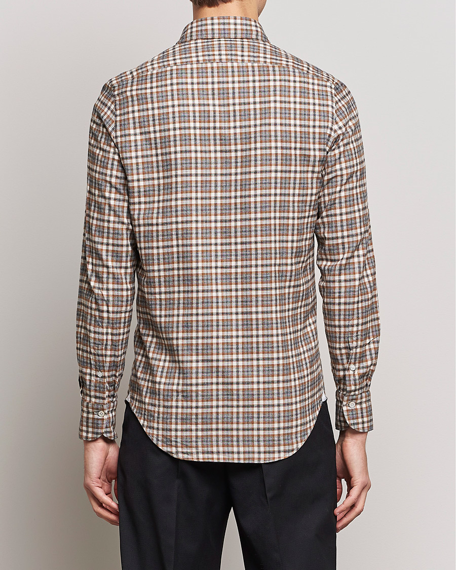 Herren | Hemden | Finamore Napoli | Tokyo Slim Light Flannel Shirt Brown Check