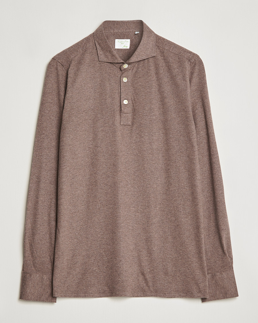 Herren | Pullover | Finamore Napoli | Orlando Cashmere Blend Long Sleeve Polo Brown