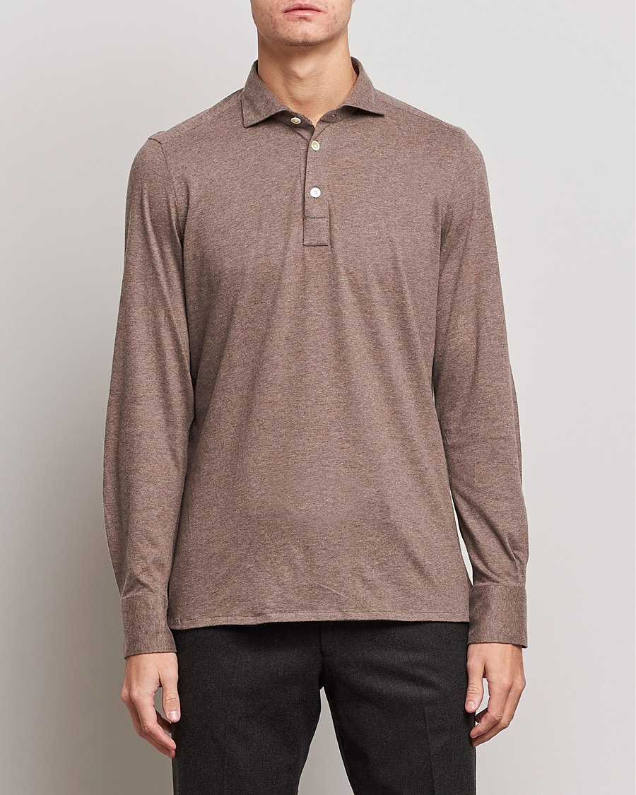 Herren | Pullover | Finamore Napoli | Orlando Cashmere Blend Long Sleeve Polo Brown