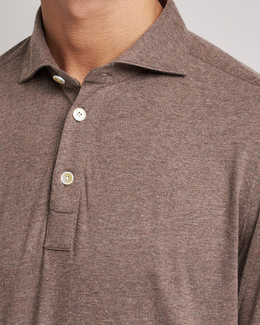 Herren | Pullover | Finamore Napoli | Orlando Cashmere Blend Long Sleeve Polo Brown