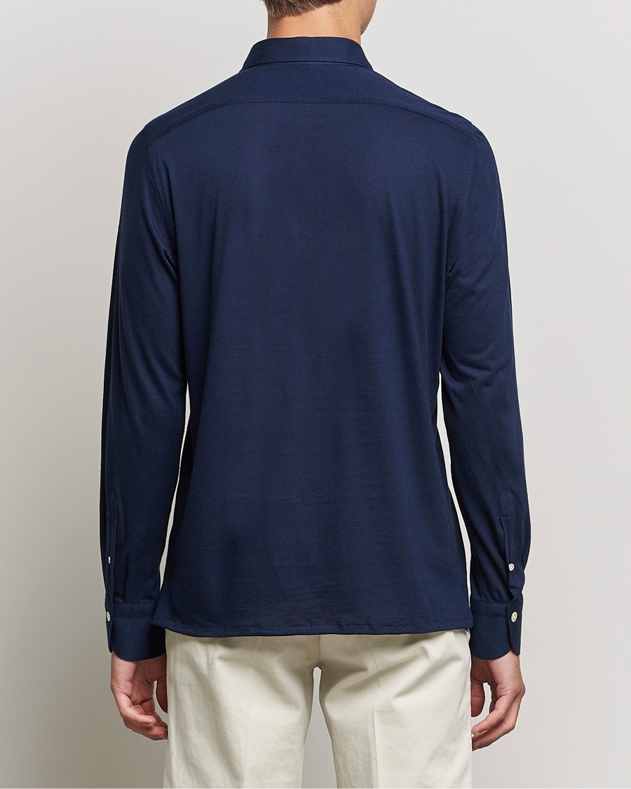 Herren | Pullover | Finamore Napoli | Orlando Cashmere Blend Long Sleeve Polo Navy