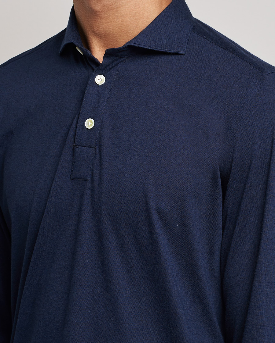 Herren | Pullover | Finamore Napoli | Orlando Cashmere Blend Long Sleeve Polo Navy