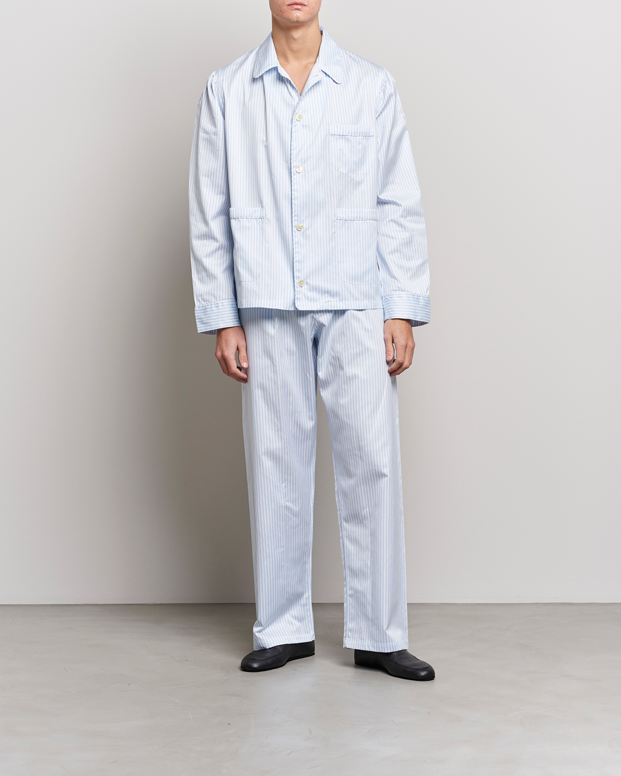 Herren | Schlafanzüge & Bademäntel | Finamore Napoli | Ponente Popeline Pyjamas Light Blue Stripe