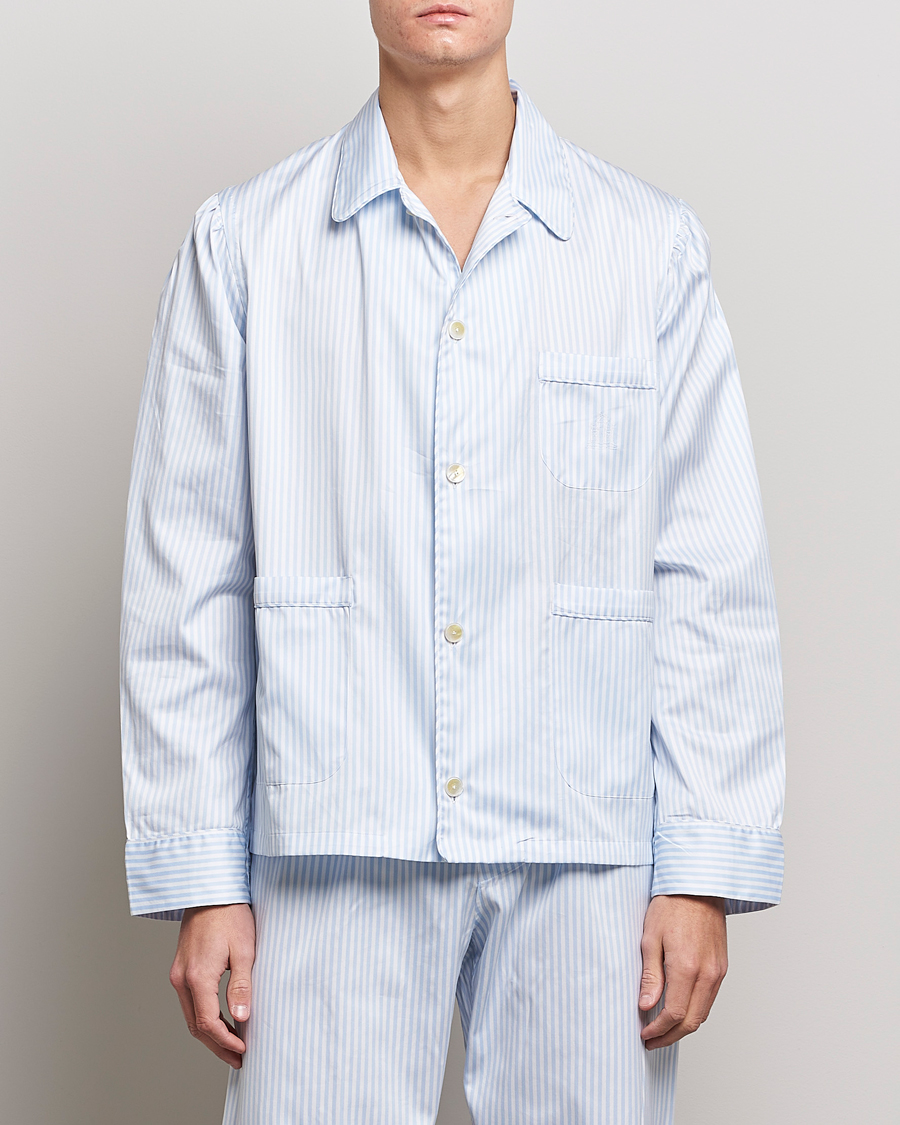Herren | Schlafanzüge & Bademäntel | Finamore Napoli | Ponente Popeline Pyjamas Light Blue Stripe