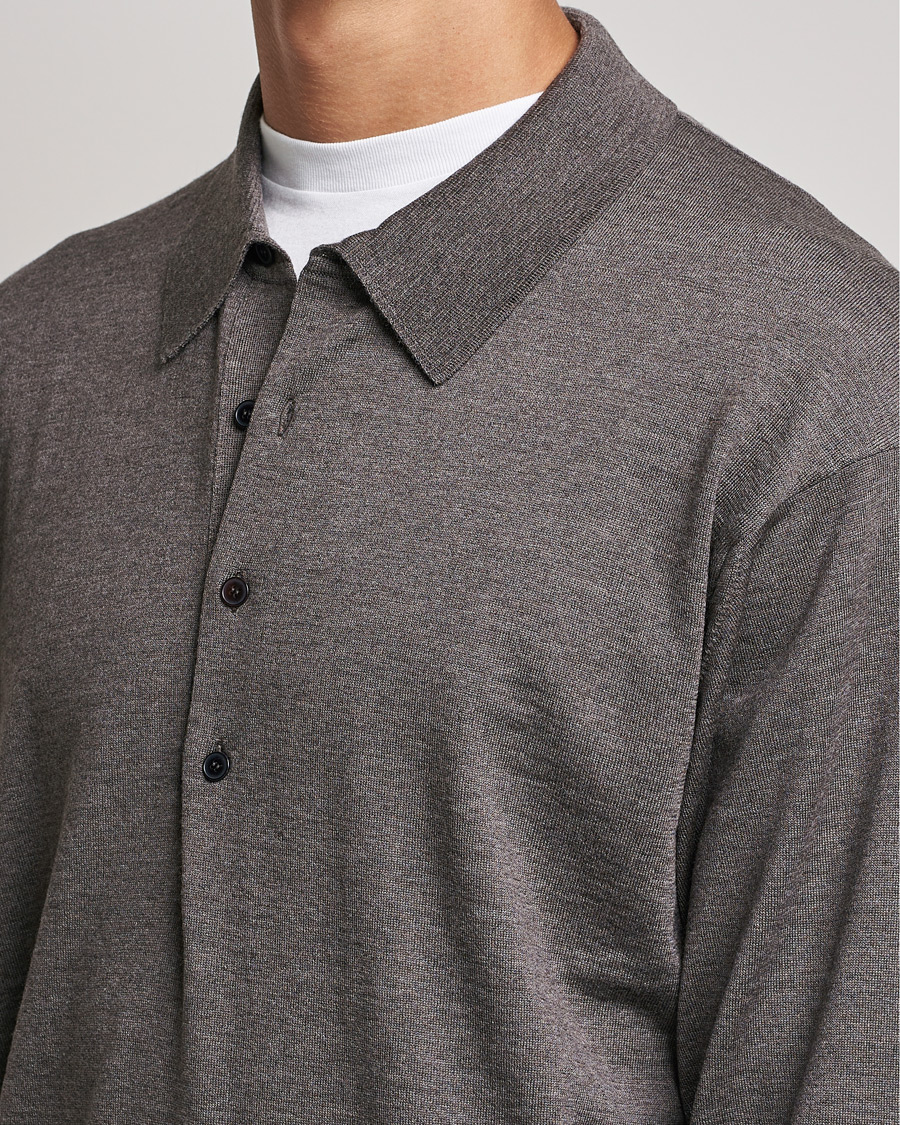 Herren | Pullover | Auralee | Knitted Wool Polo Dark Brown