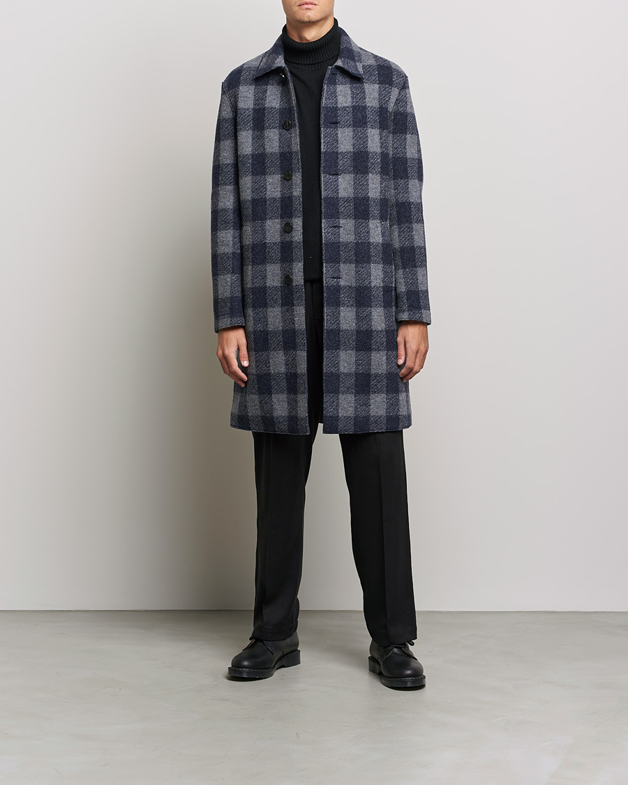 Herren | Jacken | Harris Wharf London | Vichy Fleece Lined Mac Coat Blue/Grey