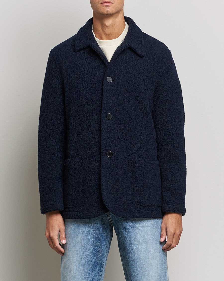Herren | Hemden | Harris Wharf London | Harrington Wool Boucleè Shirt Jacket Navy