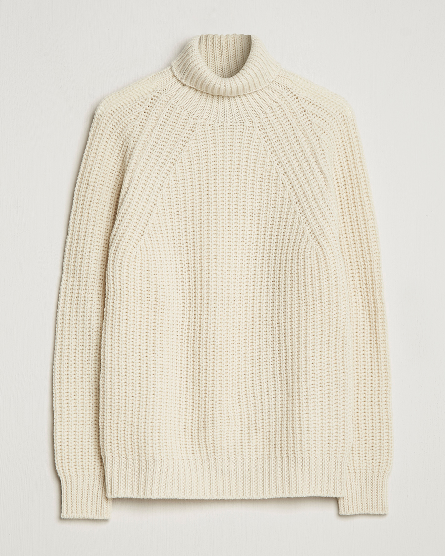 Herren | Pullover | Drake's | Lambswool Heavy Submariner Roll Neck White