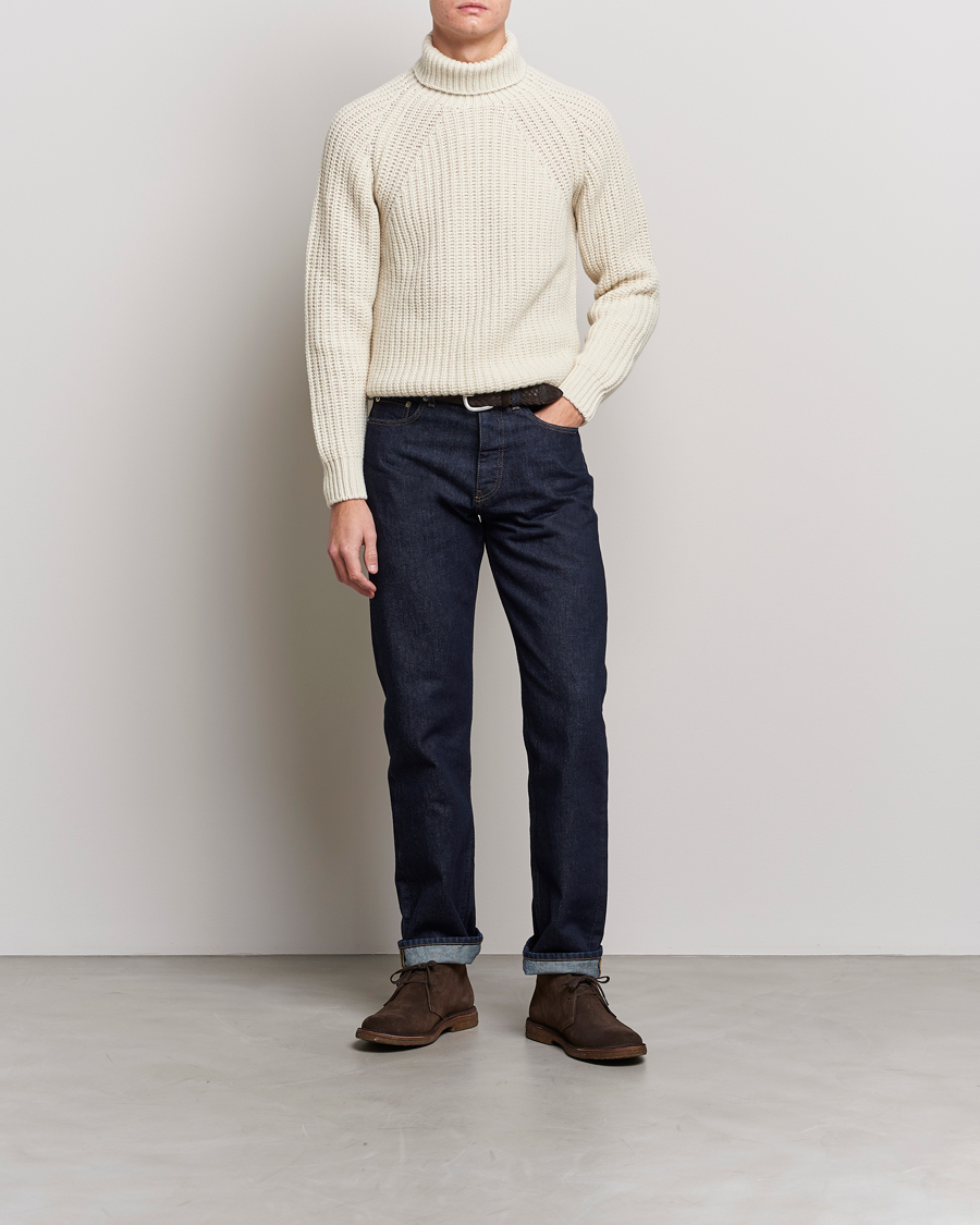 Herren | Pullover | Drake's | Lambswool Heavy Submariner Roll Neck White