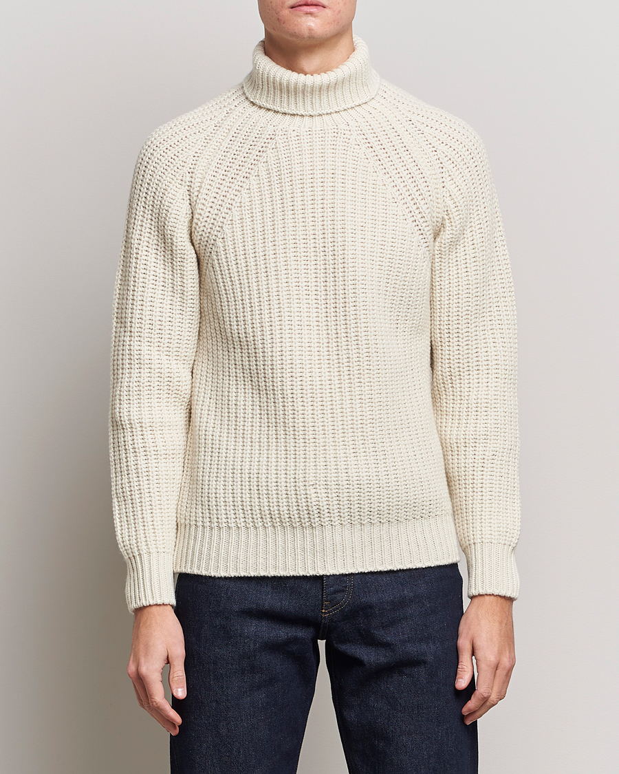 Herren | Pullover | Drake's | Lambswool Heavy Submariner Roll Neck White