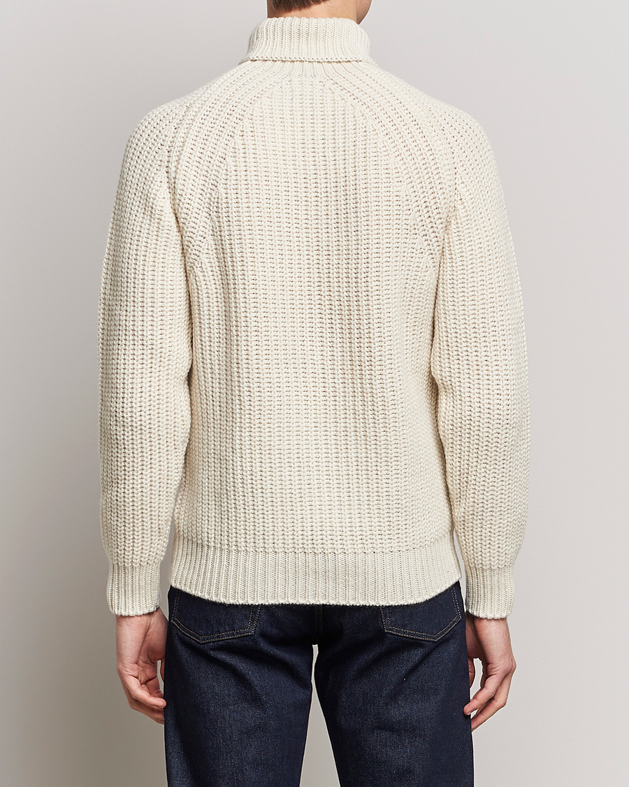 Herren | Pullover | Drake's | Lambswool Heavy Submariner Roll Neck White