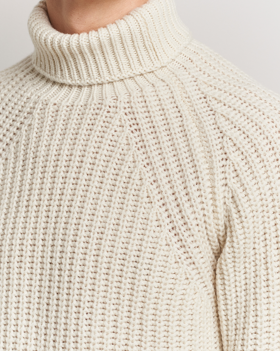 Herren | Pullover | Drake's | Lambswool Heavy Submariner Roll Neck White