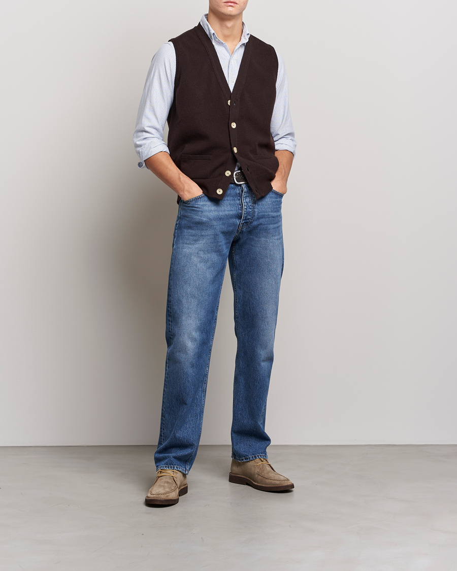 Herren | Pullover | Drake's | Lambswool Vest Cardigan Brown