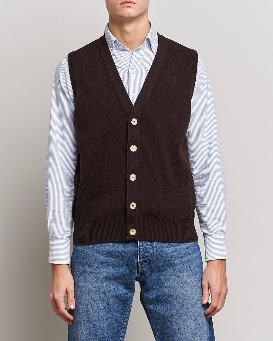Herren | Pullover | Drake's | Lambswool Vest Cardigan Brown