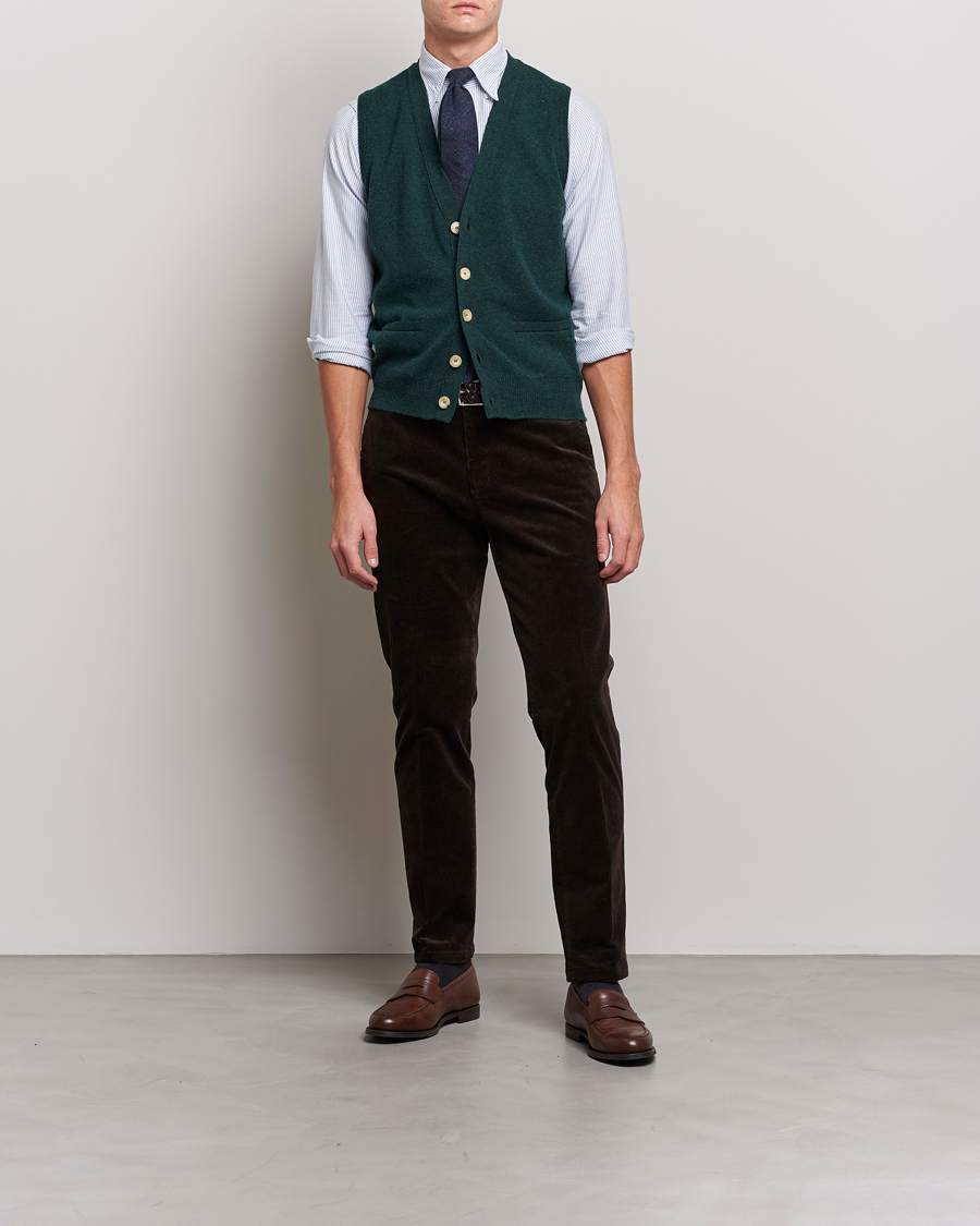 Herren | Pullover | Drake's | Lambswool Vest Cardigan Green