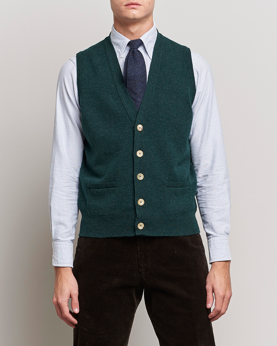 Herren | Pullover | Drake's | Lambswool Vest Cardigan Green