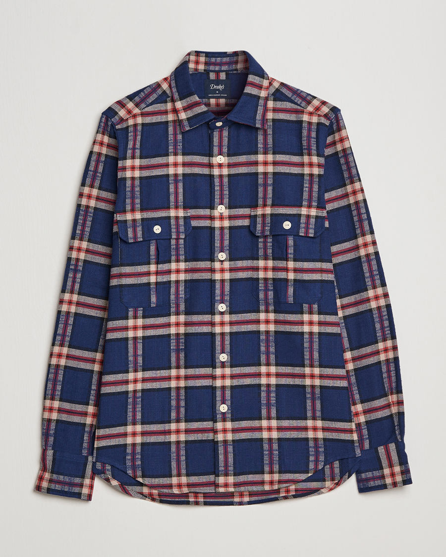 Herren | Hemden | Drake's | Rugged Cotton Twill Work Shirt Blue