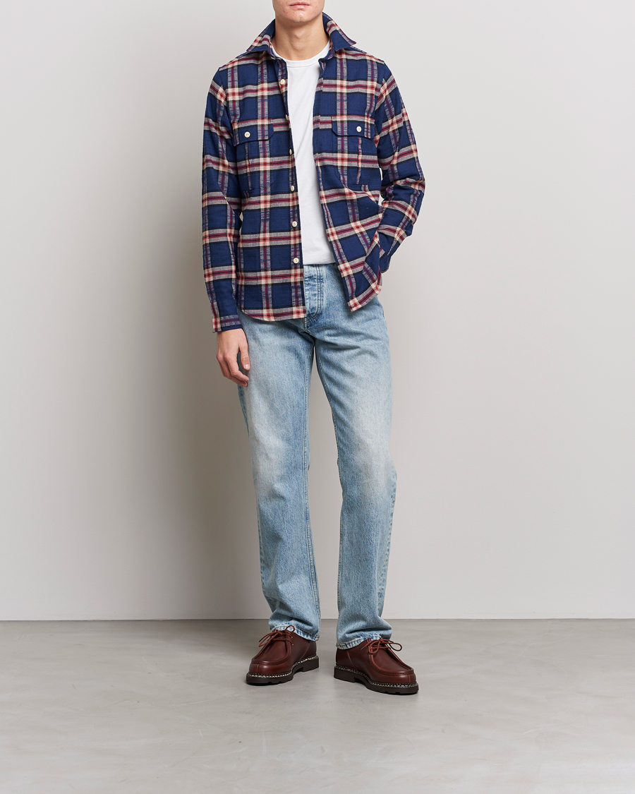 Herren | Hemden | Drake's | Rugged Cotton Twill Work Shirt Blue