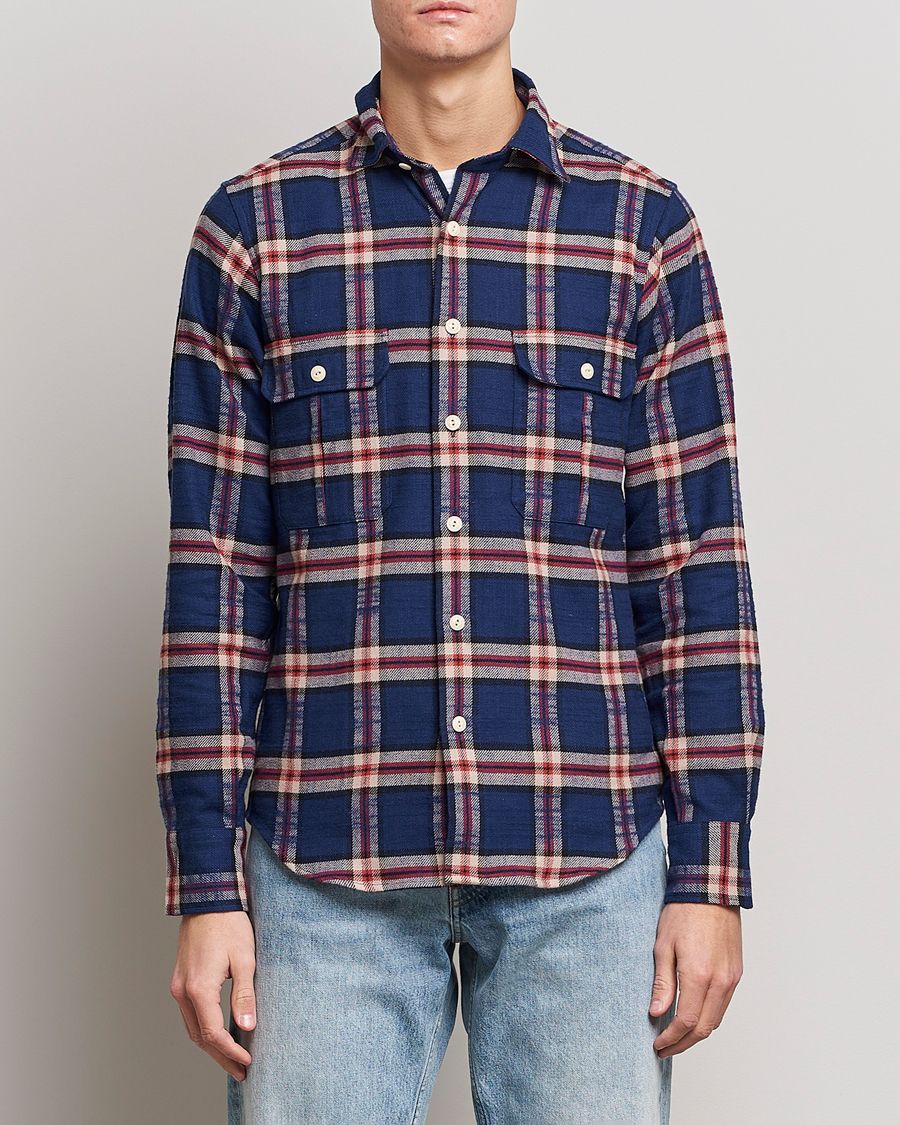 Herren | Hemden | Drake's | Rugged Cotton Twill Work Shirt Blue