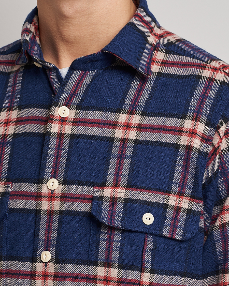Herren | Hemden | Drake's | Rugged Cotton Twill Work Shirt Blue
